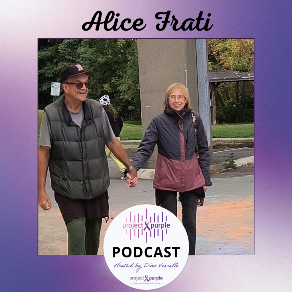 Podcast Episode Cover Graphic Showing Alice Frati holding hands with her husband.